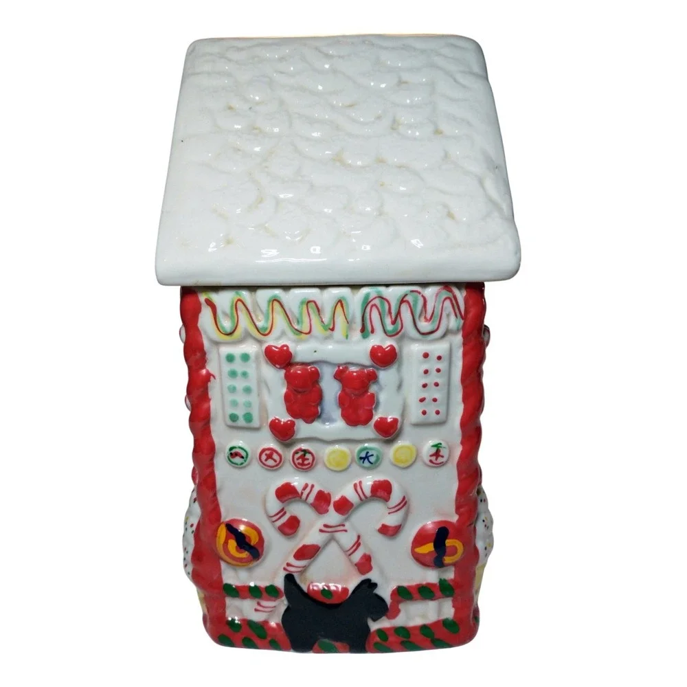 Vintage Christmas Gingerbread House Ceramic Cookie Jar Hand Painted Kitsch Retro